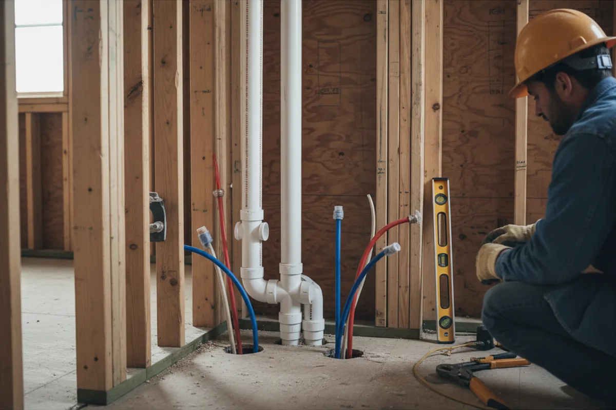 Drain and supply rough-in during Sump Pump Repair in Landis